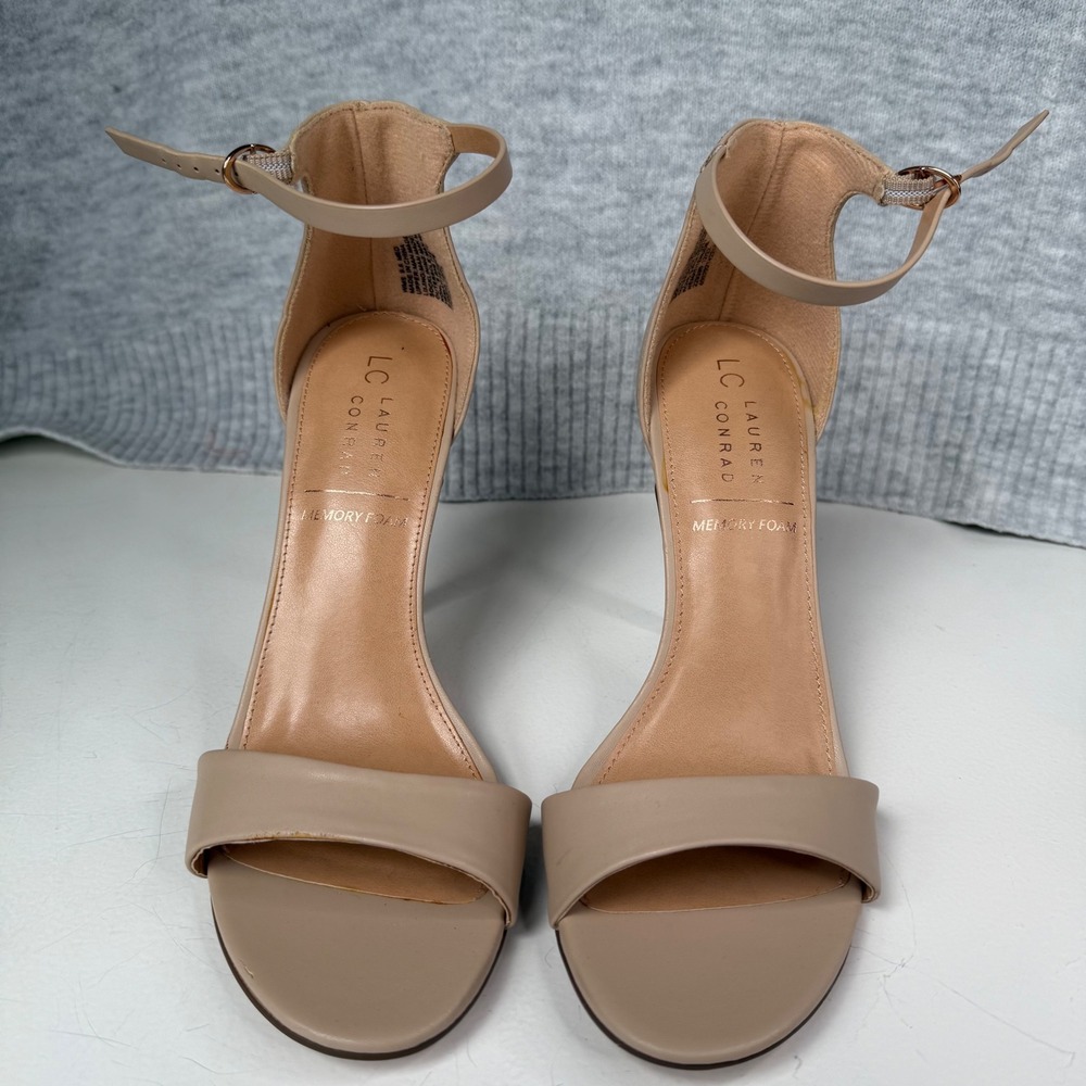 LC Lauren Conrad Size 9.5 Memory Foam Heels Ankle Strap Sandal Beige Women's - Picture 3 of 9